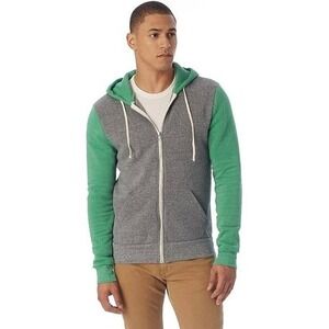 Alternative Mens Colorblock Full Zip Hoodie Grey Green Pullover Casual Comfort